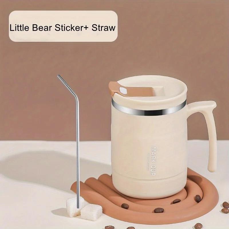 1pc 500ml Cute Bear Mug Double Walled Insulated Stainless Steel Travel Coffee Mug With Straw And Lid Best Office Iced Coffee Mug