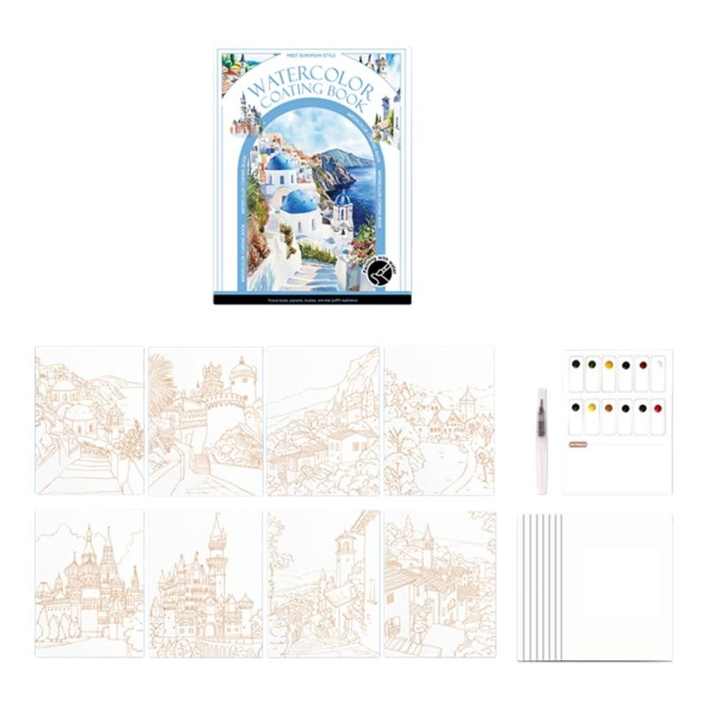 Beginner Friendly Watercolor Coloring Book Features Sketched Designs Blank Pages and Palette Perfect for Creativity