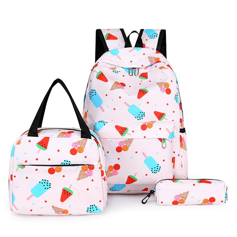 Student backpack three-piece fashion casual printed backpack large capacity computer bag college student schoolbag