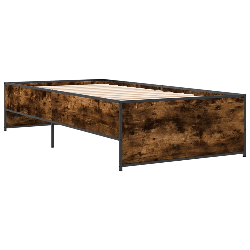 Bed Frame Smoked Oak 90x190 cm Wood Based Panel and Metal