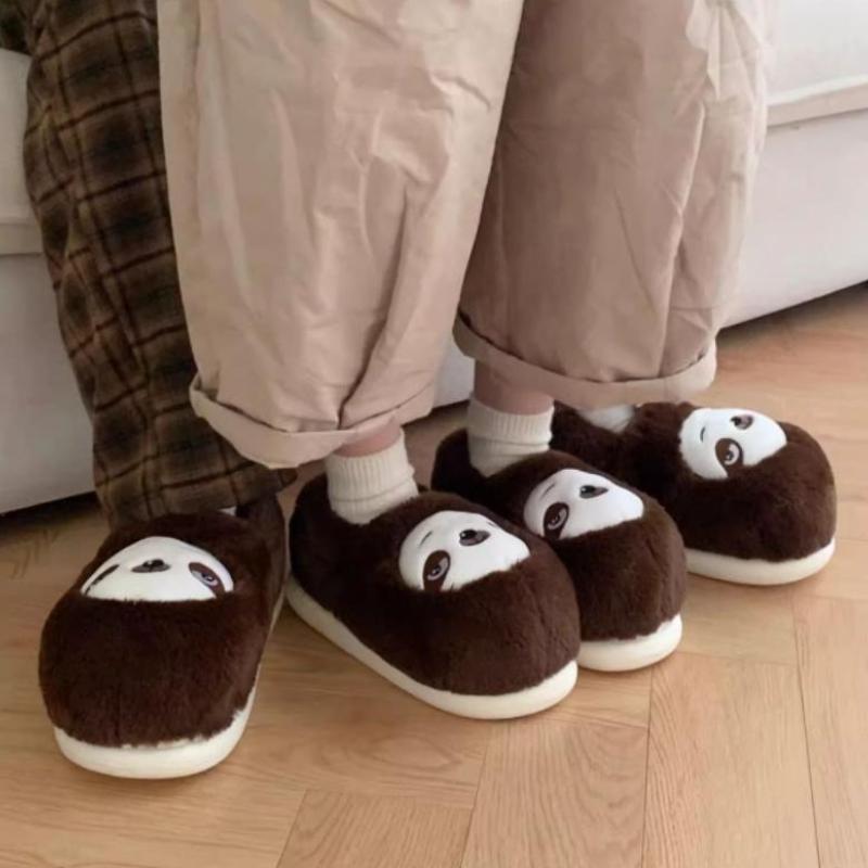 Fashion Indoor Cotton Slippers For Women Men Winter Warm Shoes Cute Cartoon Sloth Soft Plush Anti-slip Couples Home Floor Fluffy Shoes