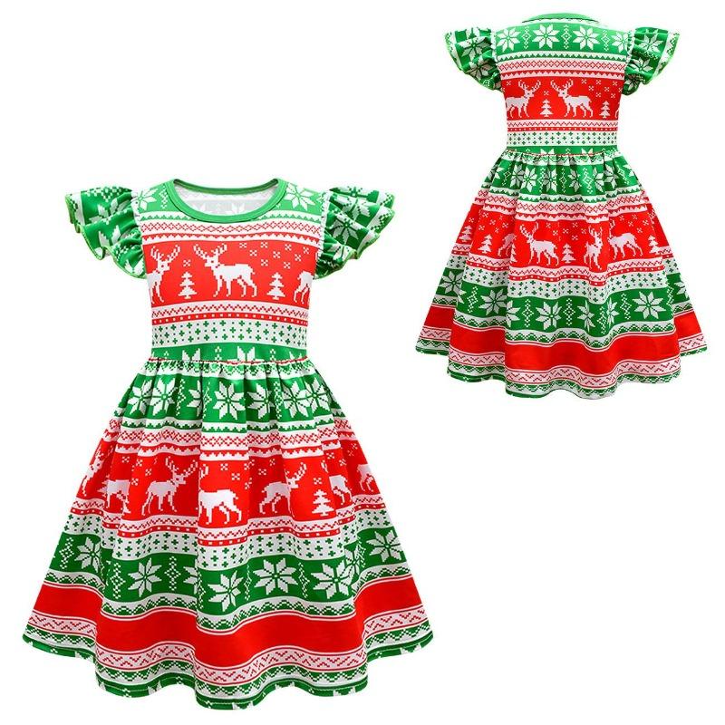 Christmas New Children'S Flying Sleeve Dress 3D Digital Printing Christmas Day Performance Dress