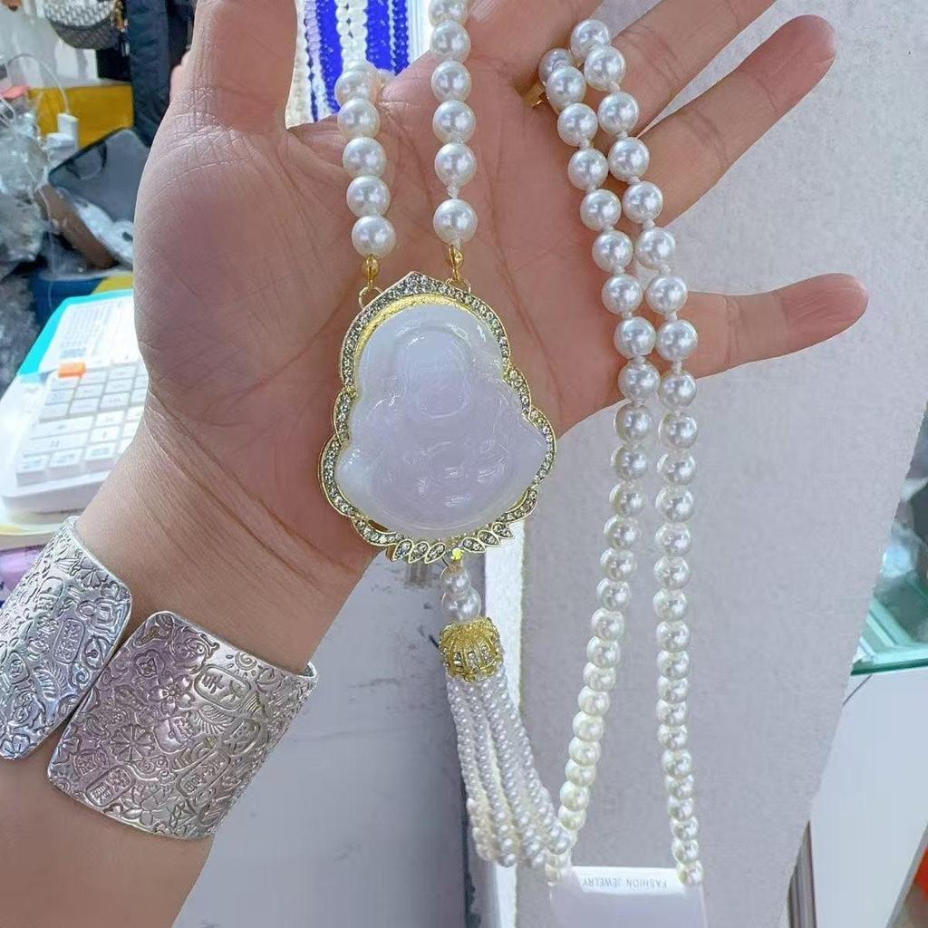 Laughing Buddha Imitation Jade Necklace - Maitreya Pendant, Fashionable Chinese Light Luxury Jewelry