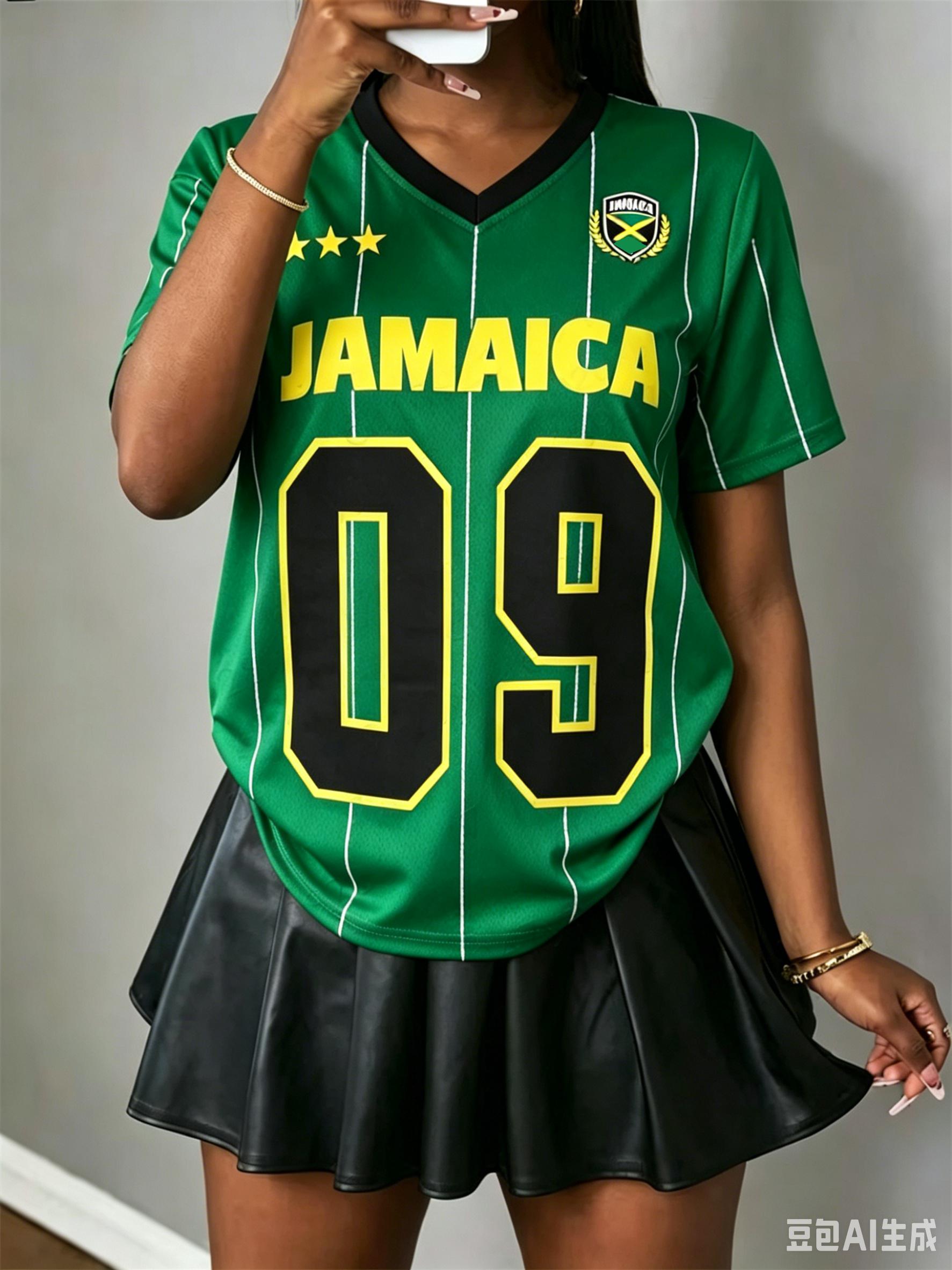 Jamaica Style Soccer Jersey Striped Letter Printed Short Sleeved Fashion Comfortable Streetwear Summer Women T-Shirt Y2k Tops S