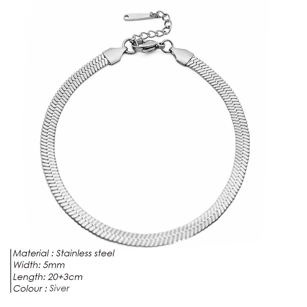 Titanium Steel Flat Snake Chain Women's Anklet - Simple Stainless Steel Knife Bone Design