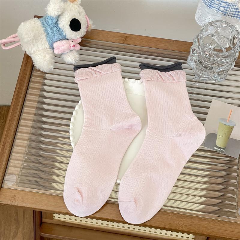 Female Spring and Summer Thin Double Muzzle Ballet Style Loose Mouth In The Tube Pile Pile Cotton Socks