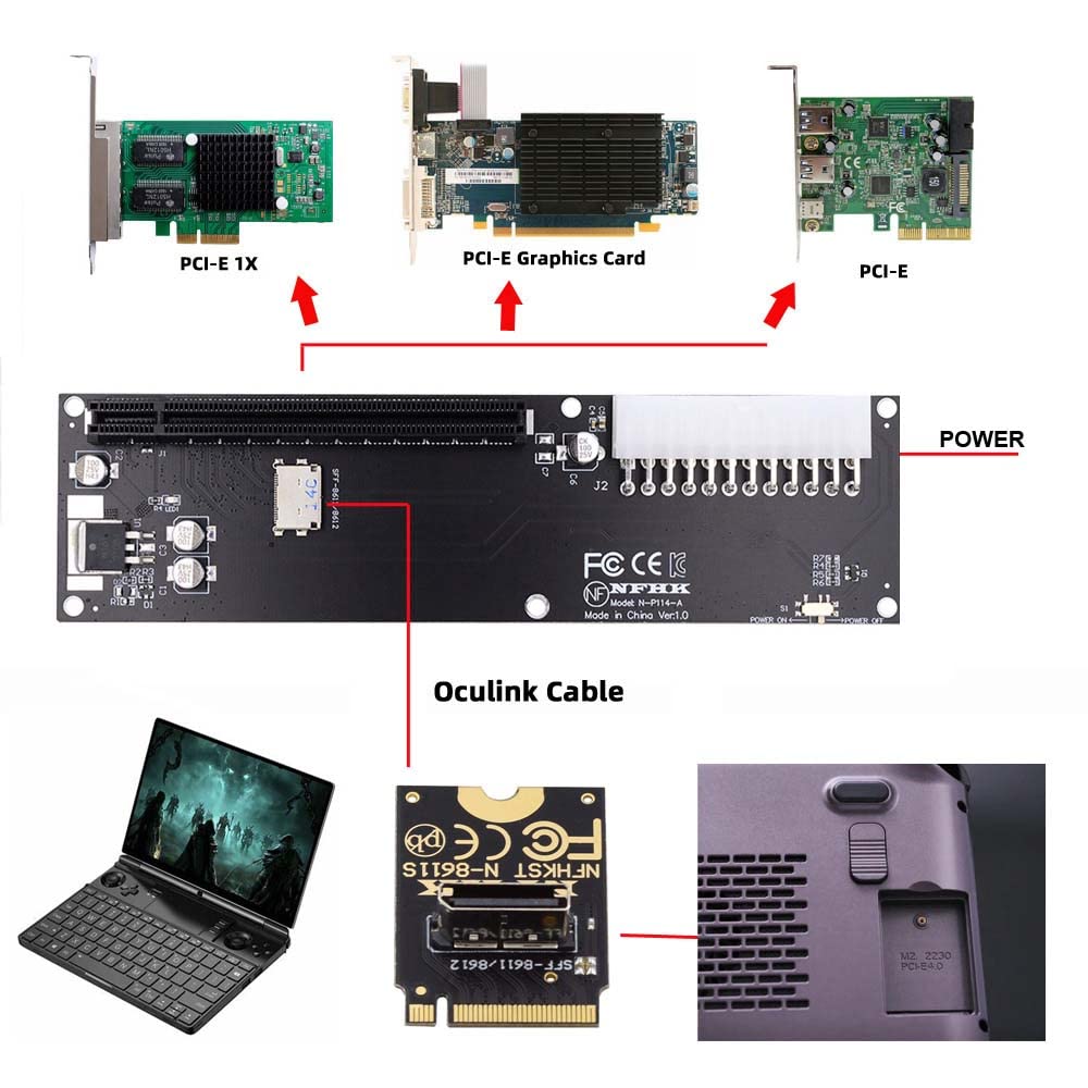 cablecc to Oculink Host Adapter for GPD Win Max2 External Graphics Card SSD PCI-E 3.0 M.2 M-Key SFF-8611 SFF-8612 &