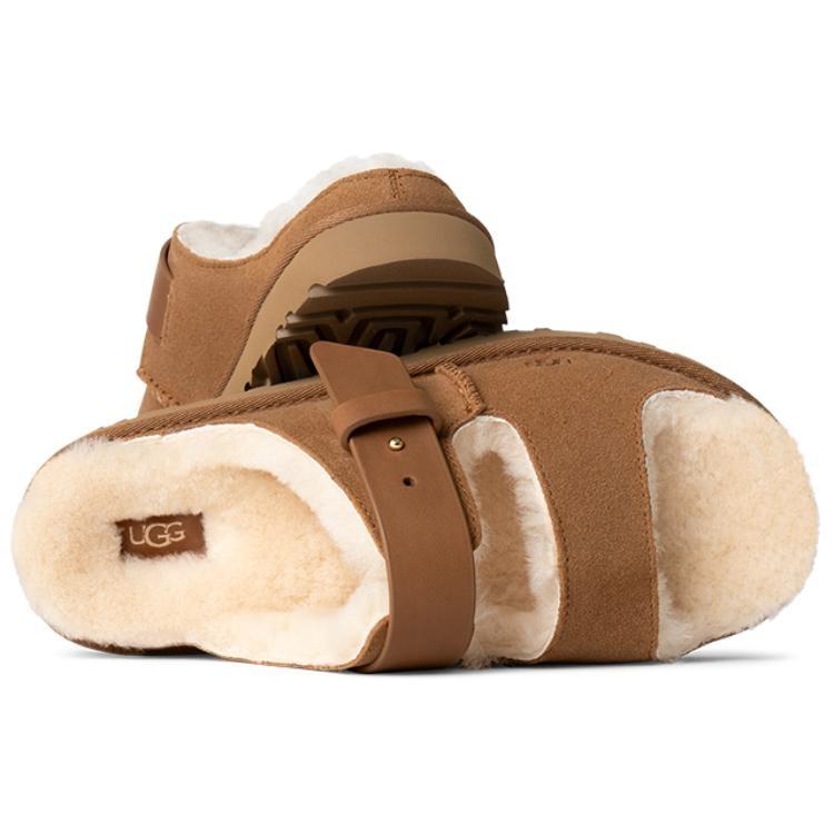 UGG Newborn Collection, Porte Chouxfleur, Minimalist Fashion, Fleece Lined Mules Slide Slippers Women's Chestnut 1167611-CHE