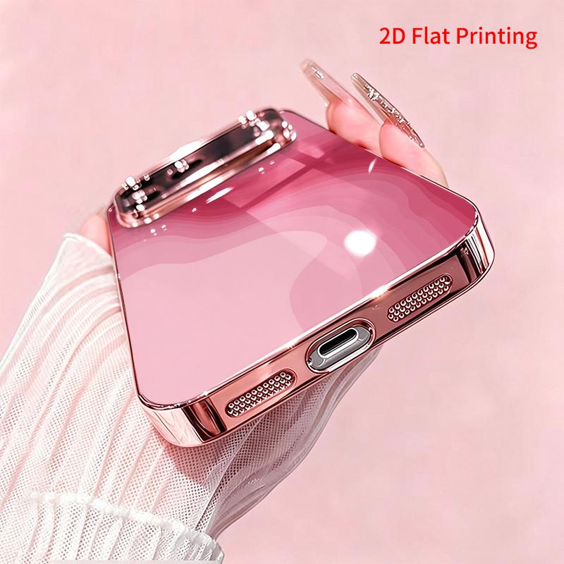 2DFlat electroplated tempered glass phone case,Abstract Pink Waves Design,suitable for iPhone 18 Pro Max 17 16 15 14 13 12 11