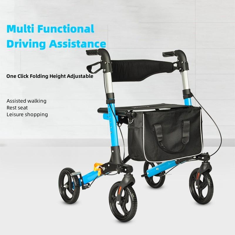 Elderly Disabled Rehabilitation Walking Assist Rollator Household Aluminum Alloy Walker Foldable Pulley Training Mobility Aid