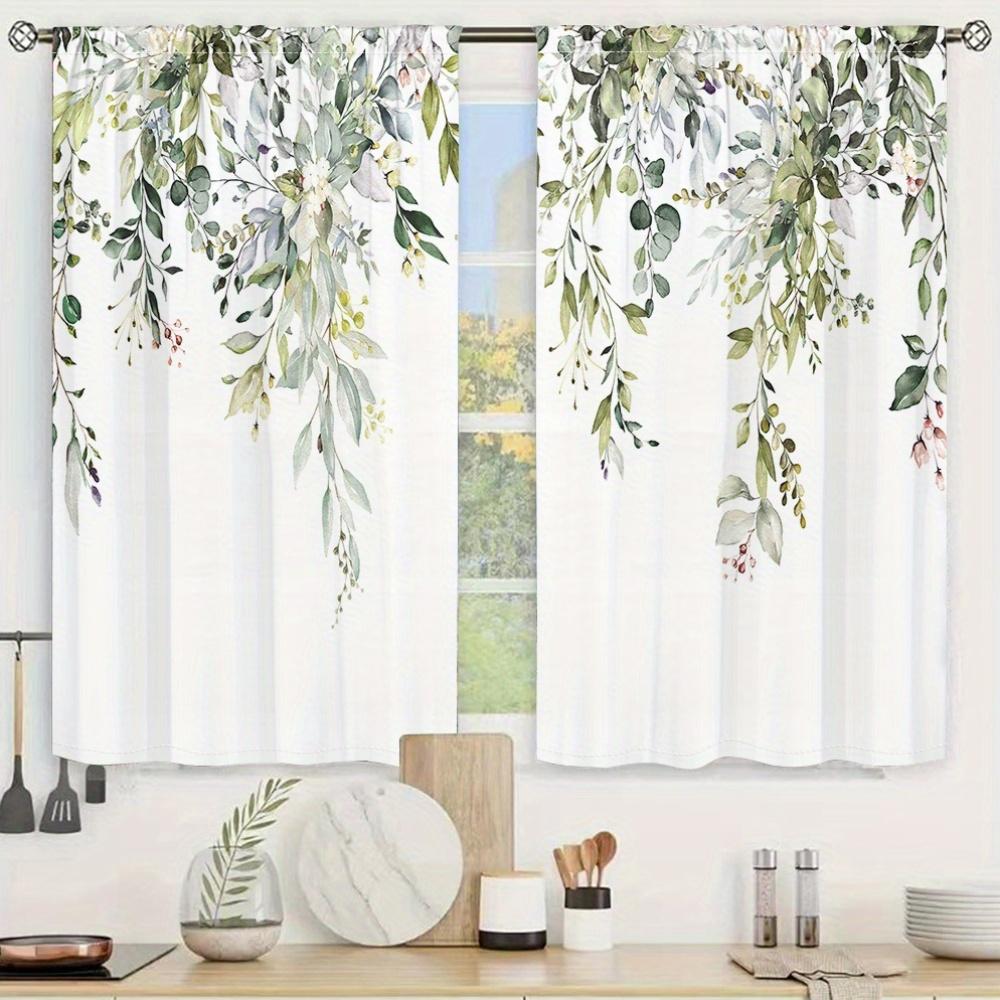 2pcs Watercolor Willow Leaf Curtains - HD Spring Green Leaf Print, Polyester, Suitable for Living Room and Bedroom