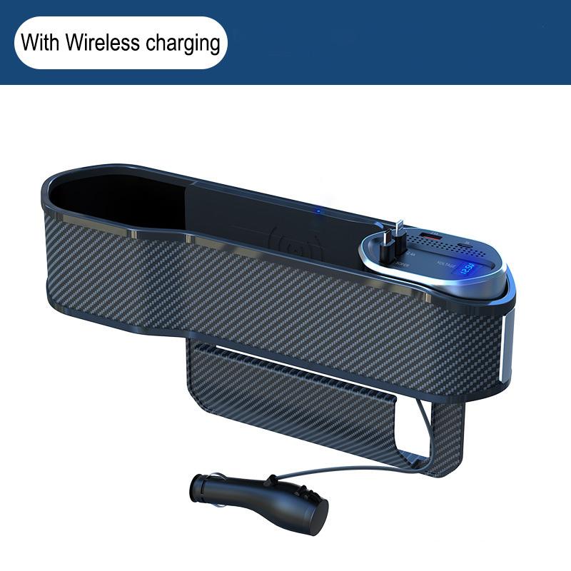 Universal Car Seat Gap Organizer With Cup Holder Auto Console Side Pocket With Wireless Charging For IOS TypeC Retractable Cable