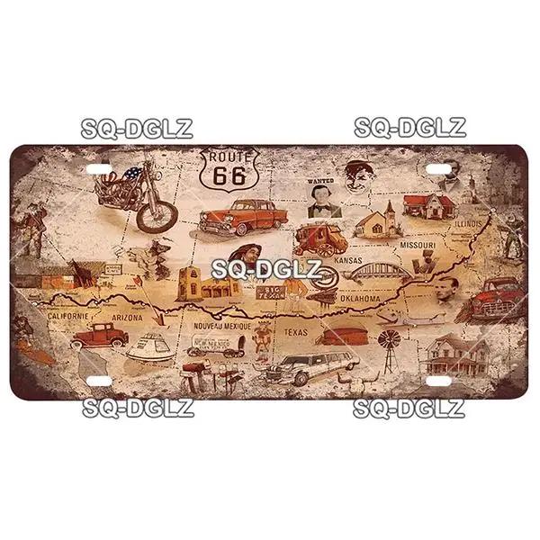 ROUTE 66 Metal Sign Tin Sign Licenses Plate Garage Decor Plaque Vintage Man Cave Bar Pub Club Home Wall Decor Garage Poster
