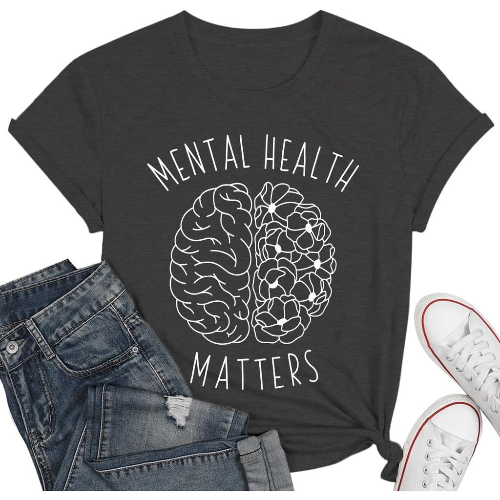qdl Mental Health Matters Shirt Women Human Brain Illness Awareness Tshirts Therapist Psychologist Short Sleeve