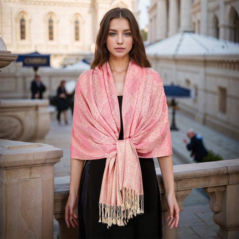 Jacquard Retro Ethnic Style Human Cotton Cashew Shawl Spring And Autumn Fringed Long Decorative Scarf