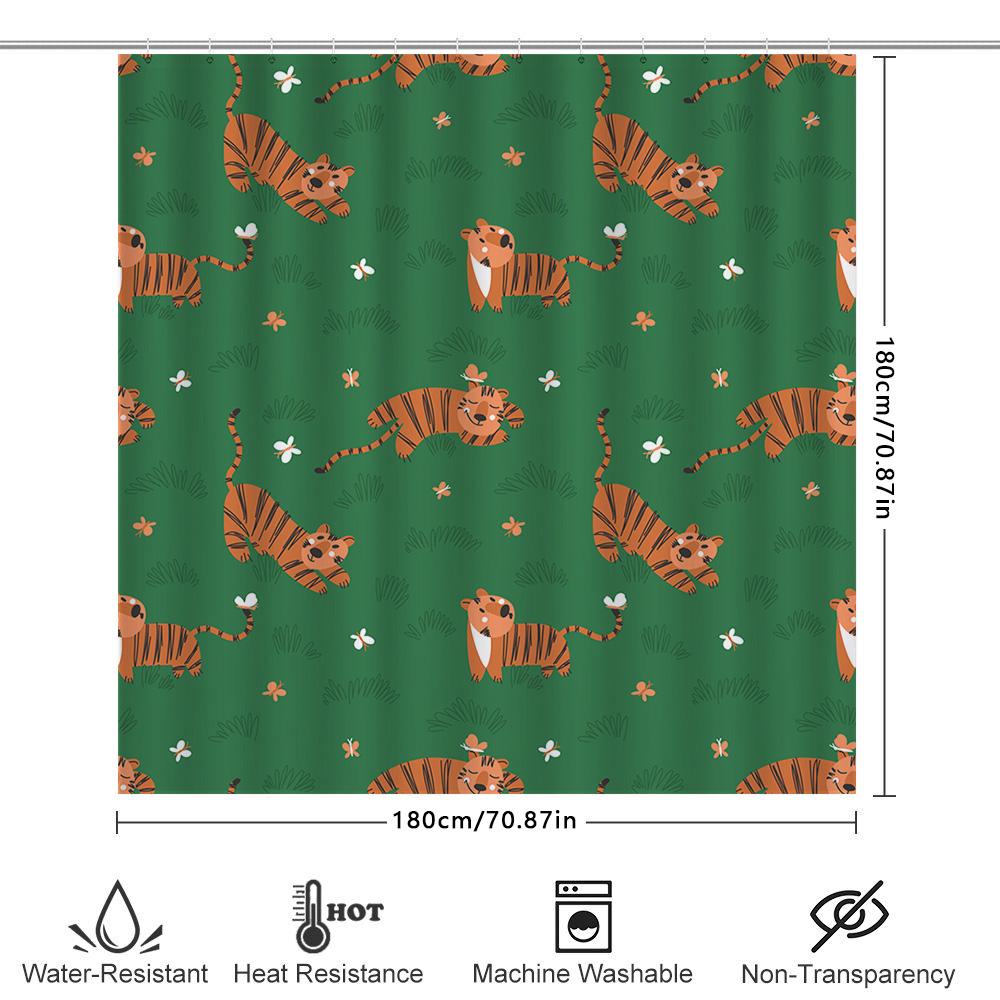 Tiger Print Shower Curtain Waterproof Fabric Decoration Home Bathroom Decor Green 3D Printing Bath Rug Set
