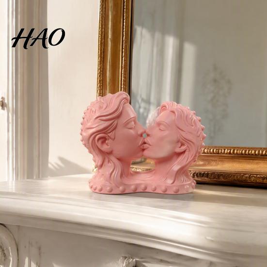 Elegant Sculptures 3D Printed Couple Kissing Head Sculpture, White Modern Art Statue Sentimental Gift for Anniversary Living Room Bedroom, Minimalist