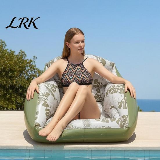 Inflatable Pool Float Lounge Chair for Adults, Water Sofa with Cup Holder Holder, Folding Blow-Up Floating Seat, Summer Beach Swimming Accessories