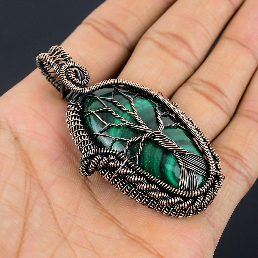 Malachite Pendant, 999 Copper Wire Wrapped  Pendant Jewelry. Gift For Women Handmade Pendant Gemstone Jewelry
