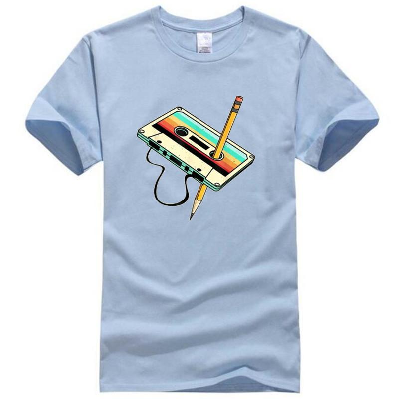 

80s Cassette Tape Pencil 1980s Retro Vintage Throwback Music TShirt Men Clothing Vintage T Shirt Camisetas 2XL