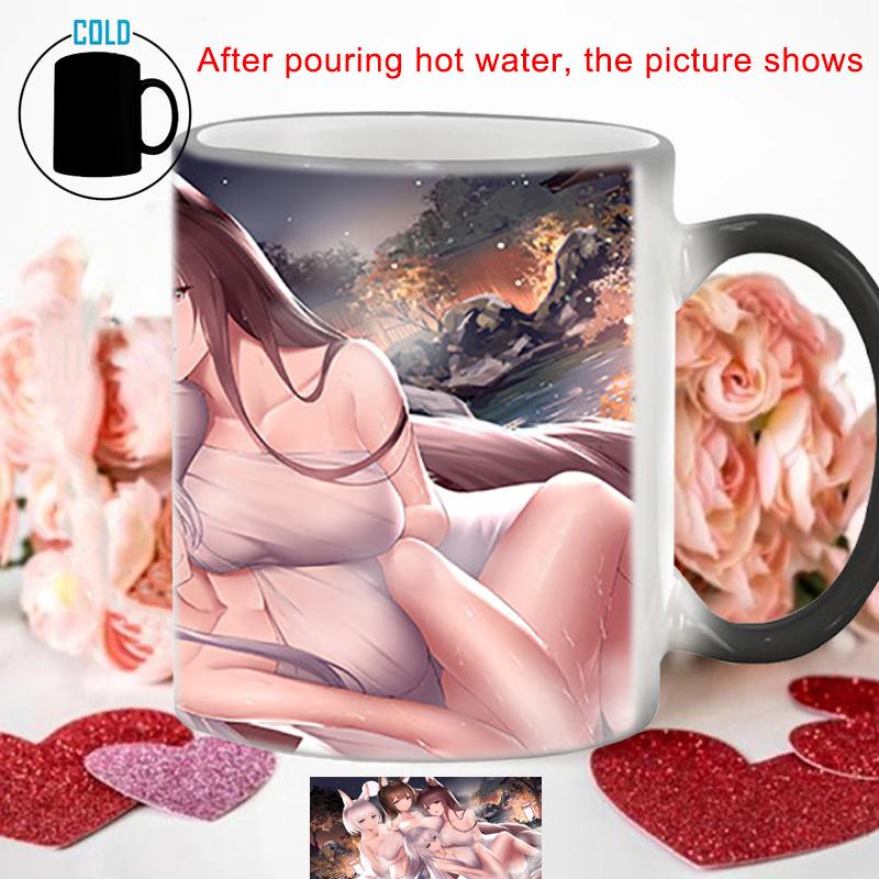 4 Sexy Fox Girl Heat Sensitive Mug BSKT-166 Thermosensitive Mugs Coffee Cups Color Change Coffee Cup Sublimation Blanks Ceramic