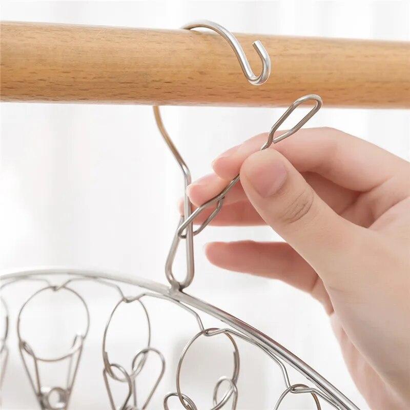 16-Klipbügel Strumpfhalter Stahl Multi-Clip Trockenständer Socke Runder Faltbarer Haken Langlebig Langlebig Nützlich Nützlich Sicher