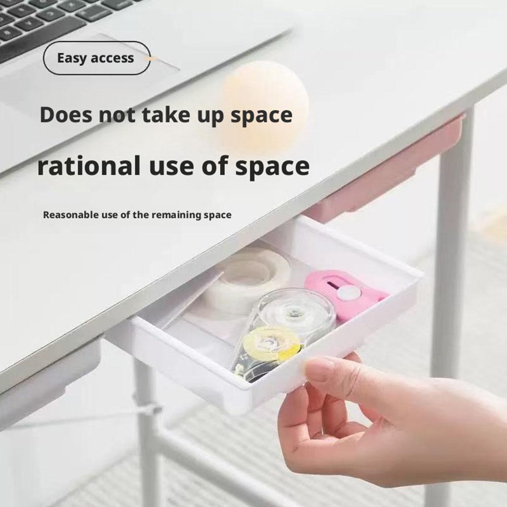White SelfAdhesive Storage Drawer Box Makeup Pencil Tray Desk Hidden Under Desk Stand Self-adhesive Under-drawer Storage Box