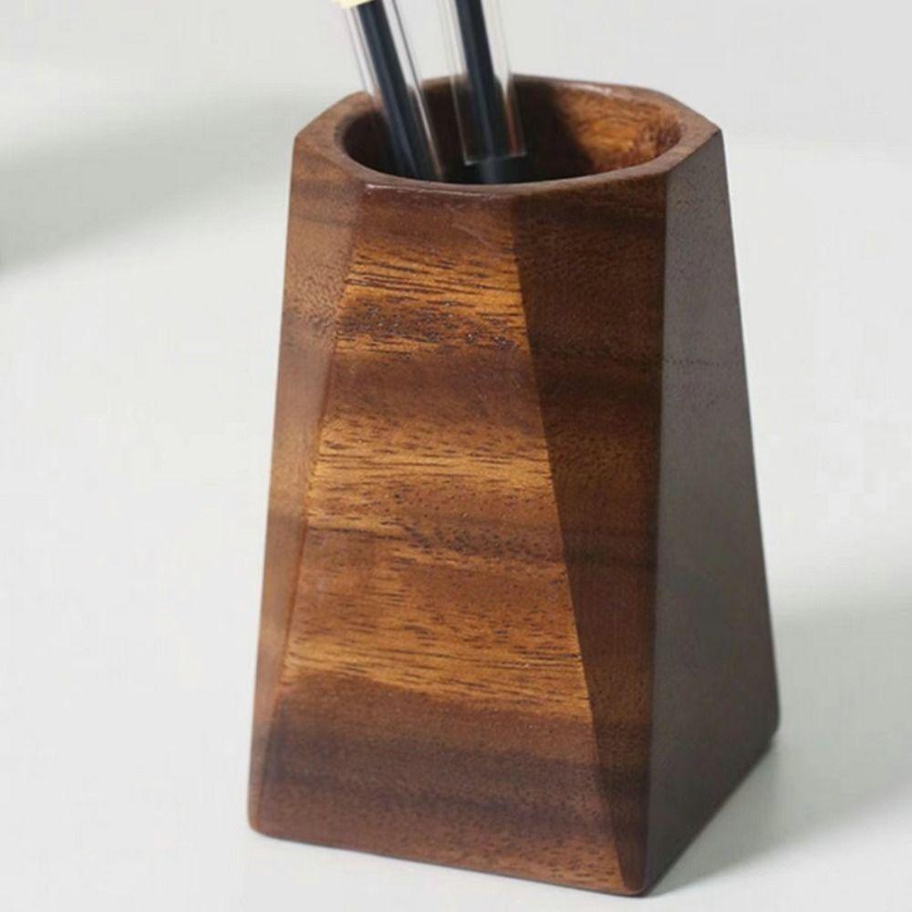 High Quality Wood Pen Holder Large-capacity Portable Pen Container Desktop Storage Bucket Back To School