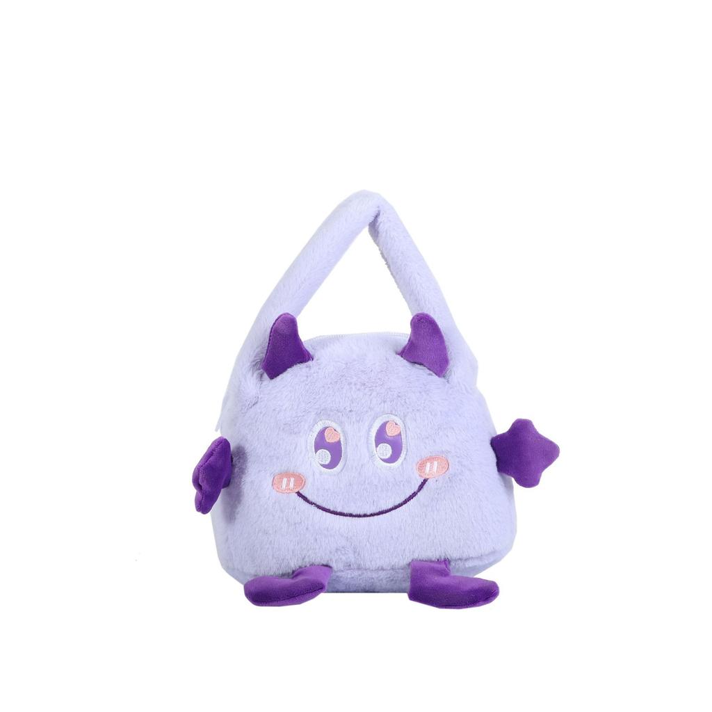 Autumn and Winter Fashion Plush Cartoon Portable Little Monster Three-eyed Flip Bag Large Capacity Double-sided Women's Bag Storage Bag