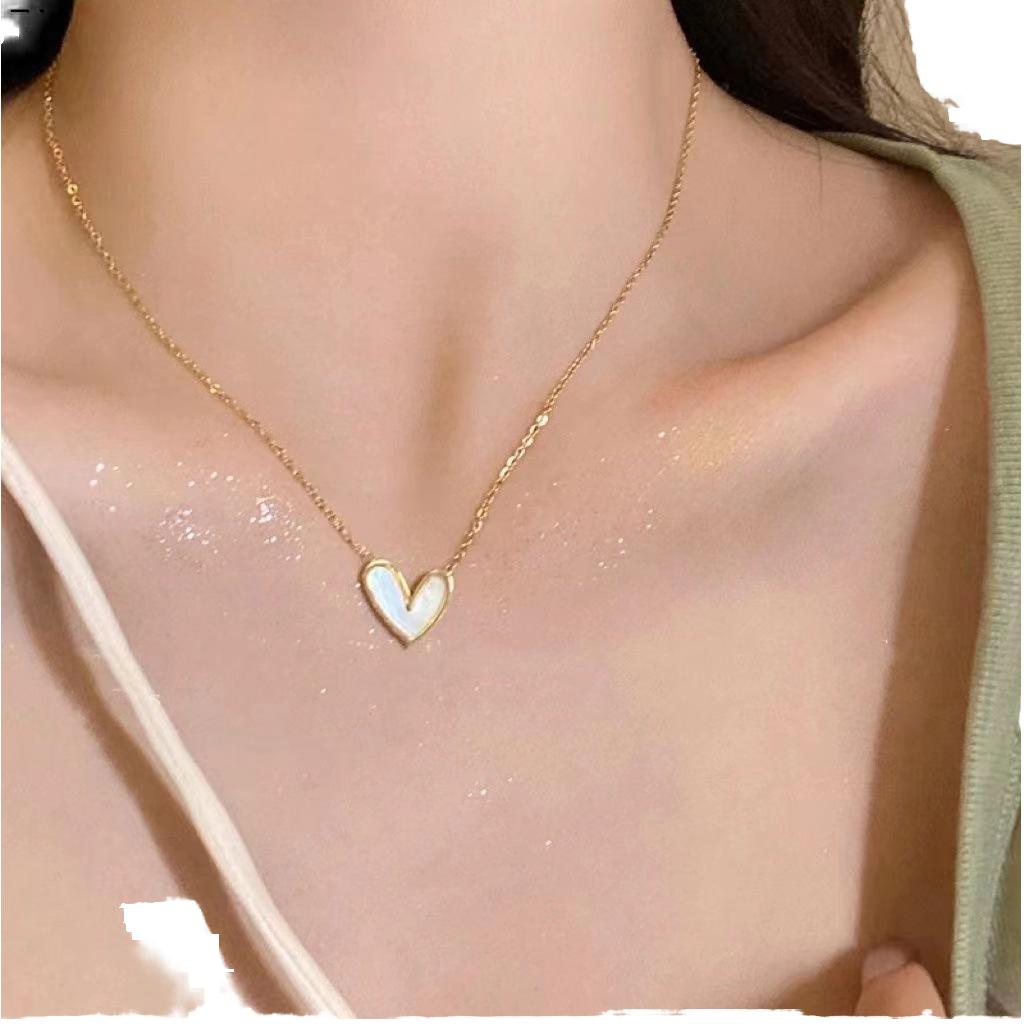Heart Pendant Necklace Dainty Gold Plated Link Chain Shell Stainless Steel Jewelry Women's Anniversary