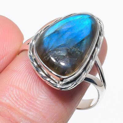 Natural Labradorite Gemstone Handmade 925 Solid Silver Jewelry Ring Size 10 S3q69