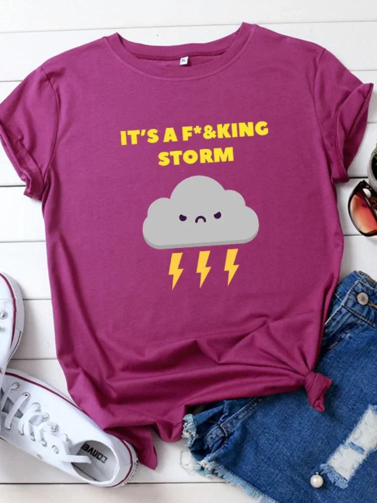 IT'S A STORM Dark Clouds Print Women T Shirt Short Sleeve O Neck Loose Women Tshirt Ladies Tee Shirt Tops Camisetas Mujer