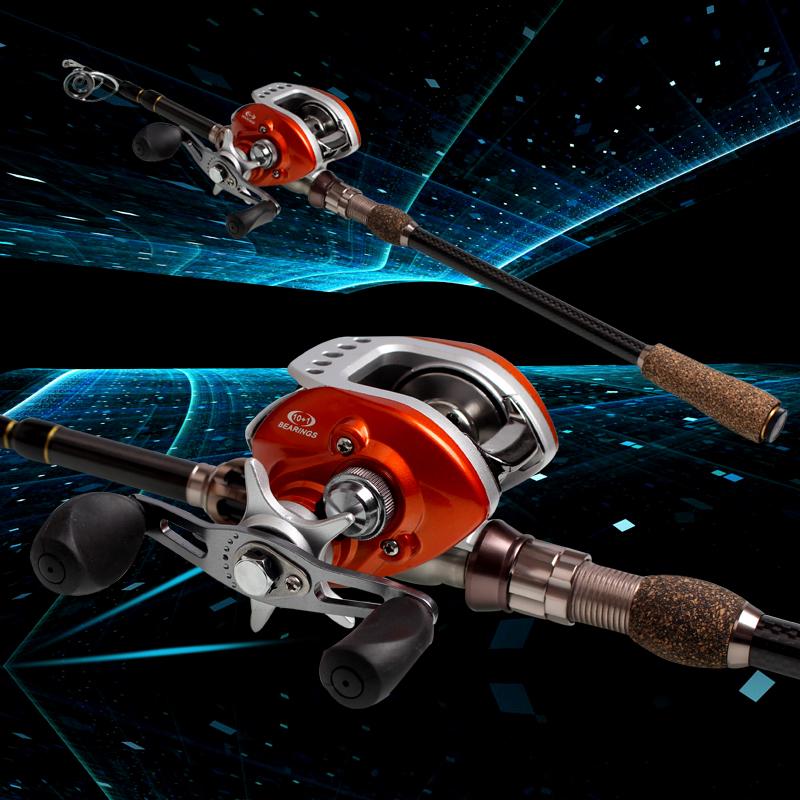 Casting Fishing Rod and Reel Carbon 1.8M-2.7M Telescopic Fishing Rod with 11BB Baitcasting Reel Kits