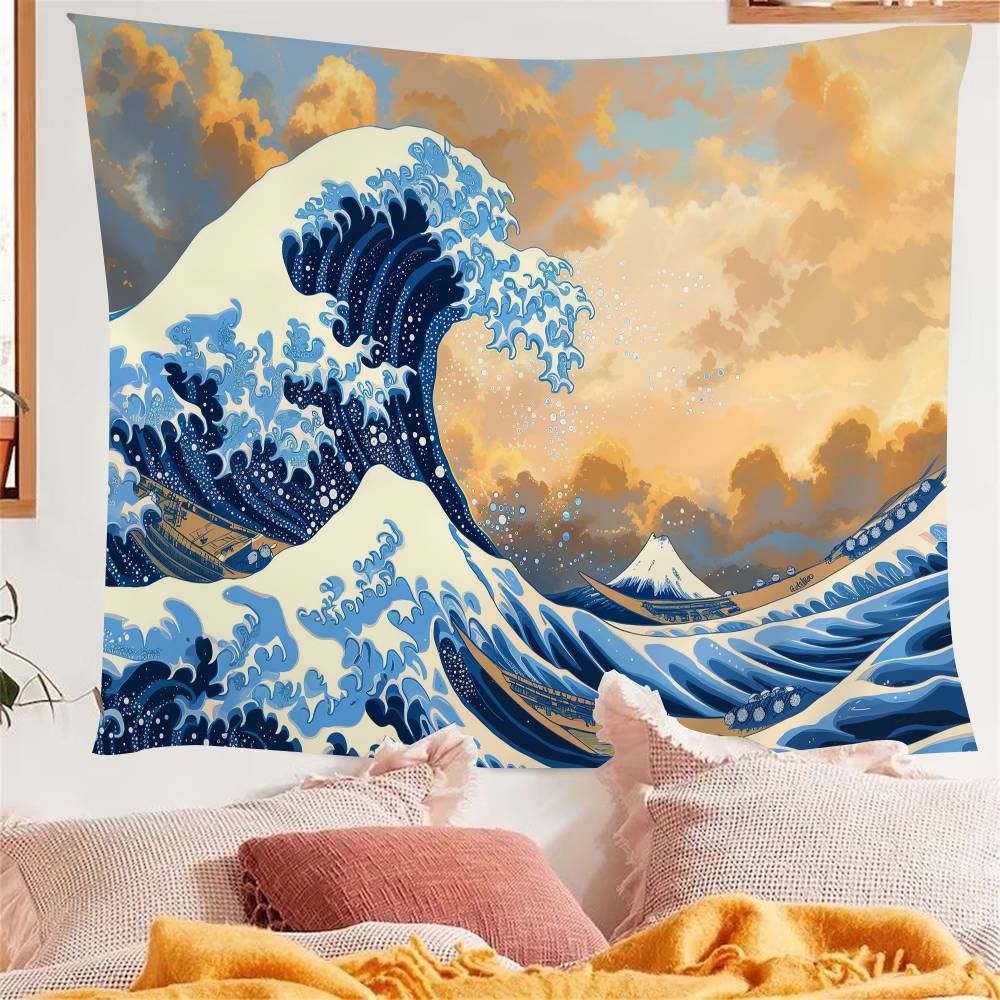 great wave Kanagawa Anime Tapestry Hippie Flower Wall Carpets Dorm Decor Wall Hanging Home Decor