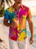 Hawaiian Multicolor Graffiti Design Pattern Print Collar Shirt, Short Sleeve, Loose Fit, Hawaiian Summer Party And Holiday Shirt
