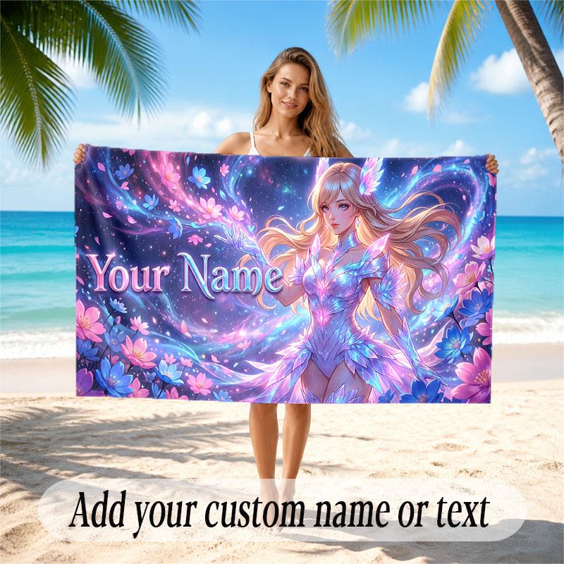 Fantasy Magic Theme Soft Beach Towel Personalized Custom Name Text Towel Portable for Beach Pool Travel