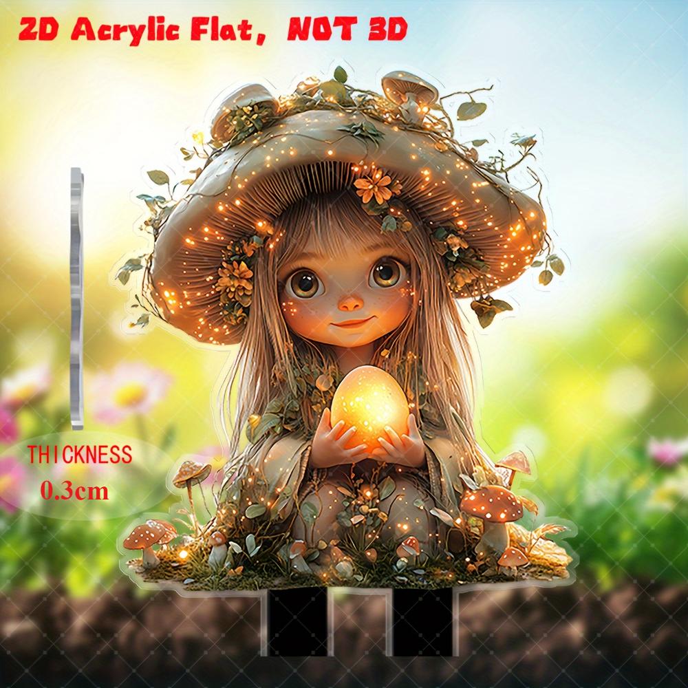 Víla s kouzelnou houbou a zářícím vejcem, 2D plochý akryl, dekorativní, venkovní, vhodný pro zahradu, trávník, dárky, Vánoce, Halloween