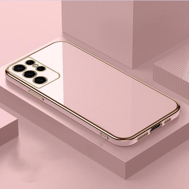 Glossy Plated Phone Case For Samsung Galaxy S23 S22 S21 S20 FE Plus Ultra A14 A24 A34 A54 A04S A13 A32 Silicone Protector Cover