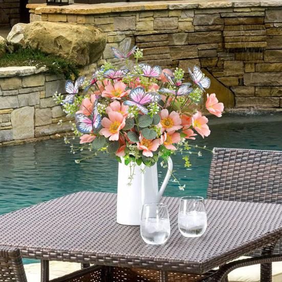 Yousheng Artificial Wildflowers Bouquet Fake Flower Eucalyptus Stem with Butterfly Faux Silk Floral Arrangement for Farmhouse Table Centerpiece Home