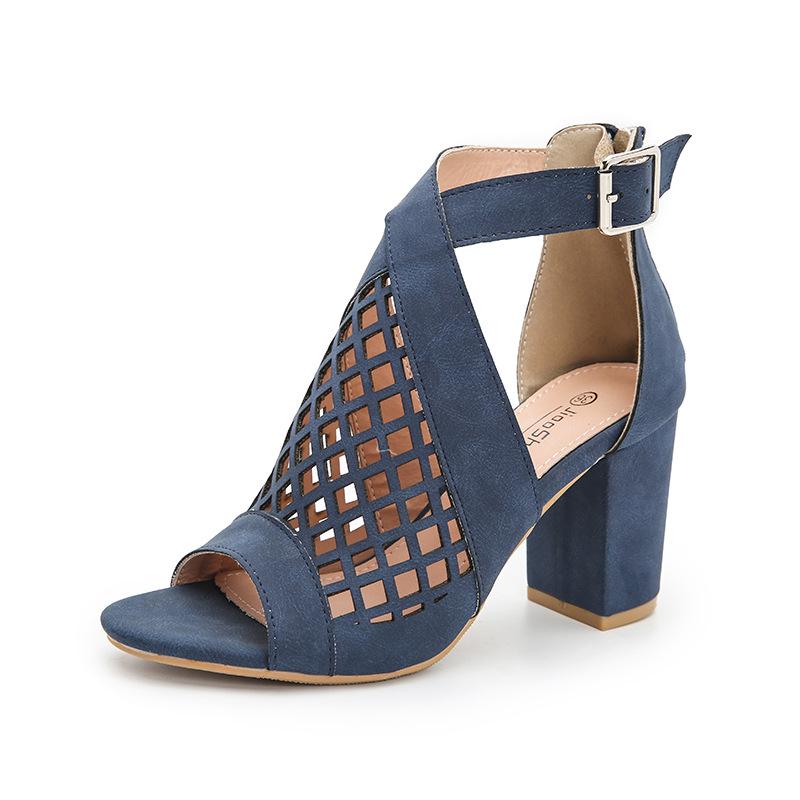 Peep-Toe Chunky Heel Sandals: 2025 Summer Plus-Size Collection for Women – European & American Style, Hollow Design