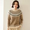 Women's Thickened Fair Isle Cashmere Pullover Sweater - Round Neck, Long-Sleeve, Double-Ply Wool Jacquard