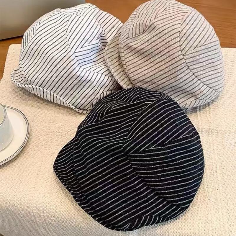 Dámsky pruhovaný bavlnený ľanový baret