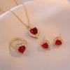 Sweet Romantic Love Studded with Zircon Ruby Earrings Ring Necklace Stainless Steel Accessories