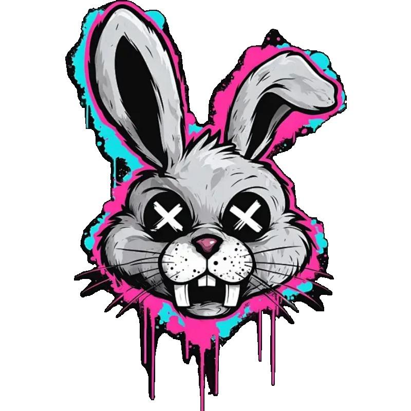 Colorful Graffiti-Style Skull Rabbit Head Printed Black Women's Short-Sleeve T-Shirt