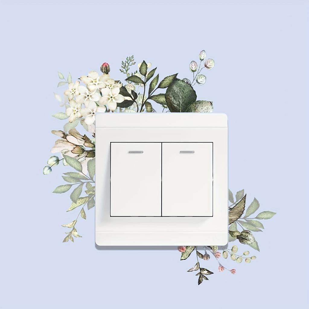 1Pc Art Wall Sticker, Flower Plant Self-Adhesive Waterproof Vinyl Wall Stickers, Bathroom Living Room Home Decorative Removable Switch Stickers