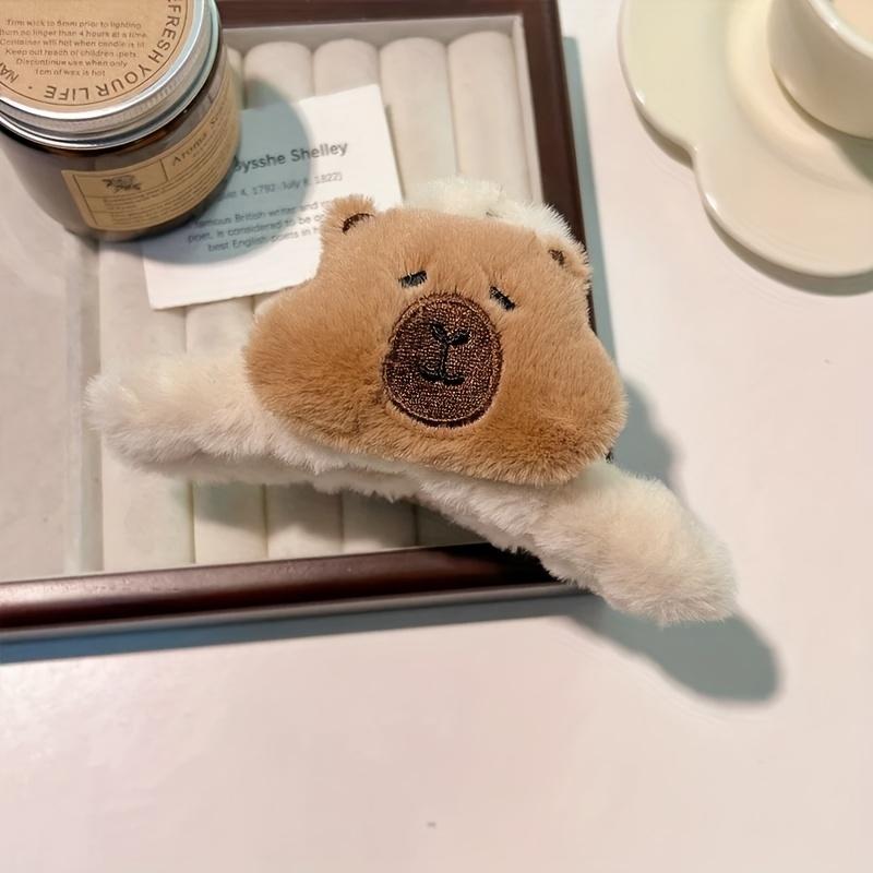 

1pc/2pcs Set Capybara Hair Tie + Capybara Hair Clip Fluffy Clamp Hair Accessory Bangs Hair Clip for Women Plush Claw Clip Hair Accessory Set Clamping AB Surface