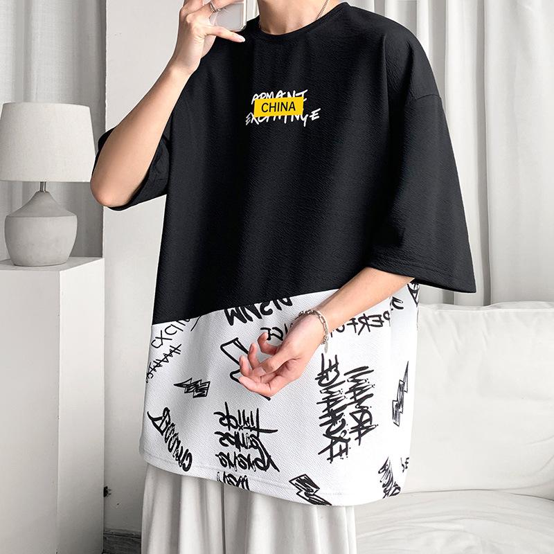 

Мужская футболка с коротким рукавом, свободная летняя хлопковая футболка, футболка с коротким рукавом XXXL чёрный