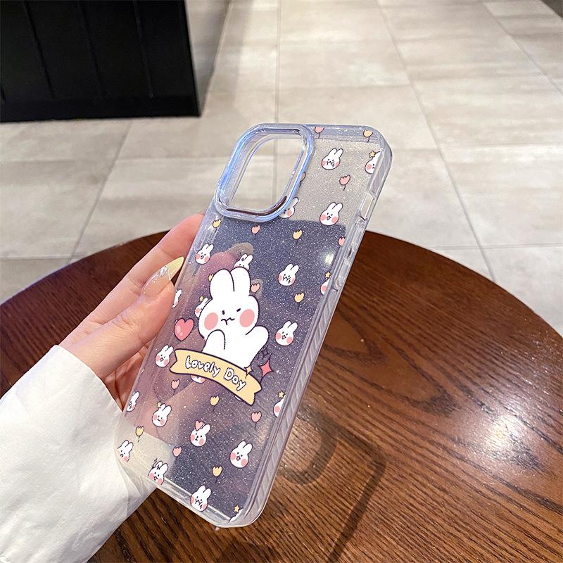 Summer Mobile Phone Case Apple 16promax Soft Cute Blush Rabbit iPhone14 Glitter Transparent Case 13 Anti-drop Hard Case