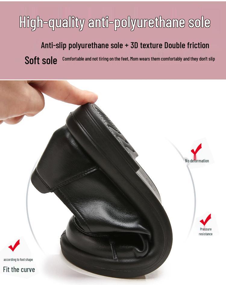 Women's Genuine Leather Soft Sole Casual Shoes - Non-slip, Comfortable, Single Shoes for Spring and Autumn.