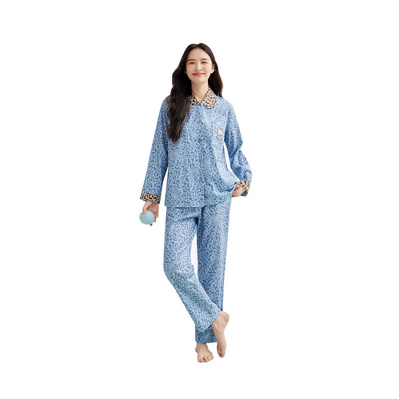 Women's Autumn Sweet Bear Embroidery Tencel Cotton Pajama Set